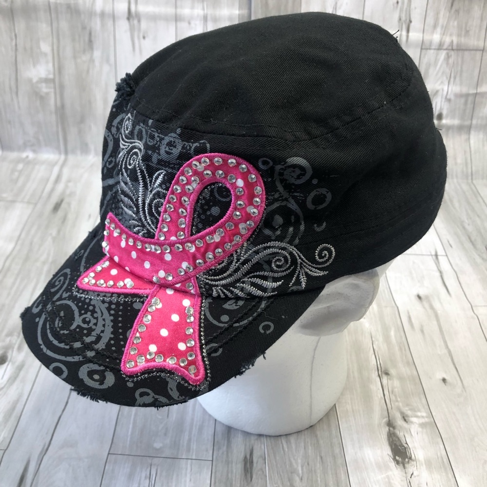 Leader Military Cap Womens Fidel Hat Breast Cancer Embellished Distressed